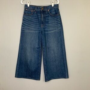 Madewell Sz 27 Blue Medium Wash High Rise Wide-Leg Crop Jeans Culottes Denim